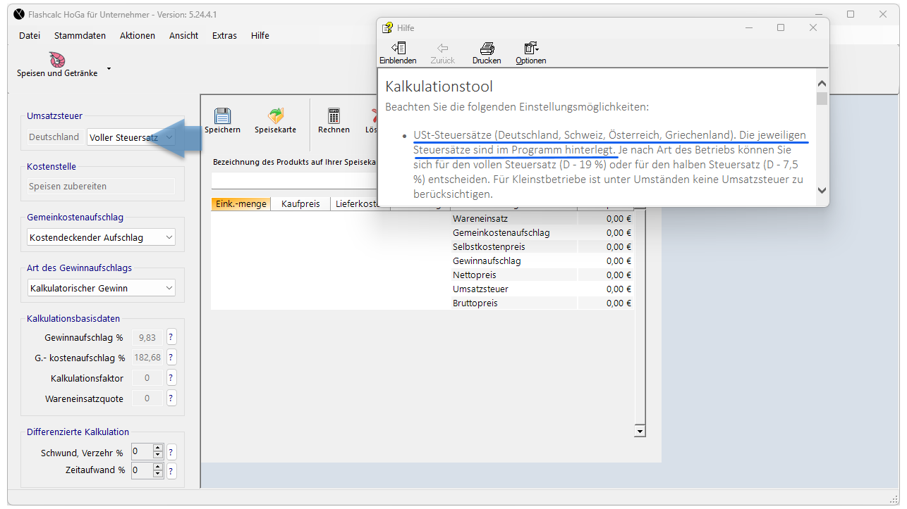 Auswahl des Steuersatzes