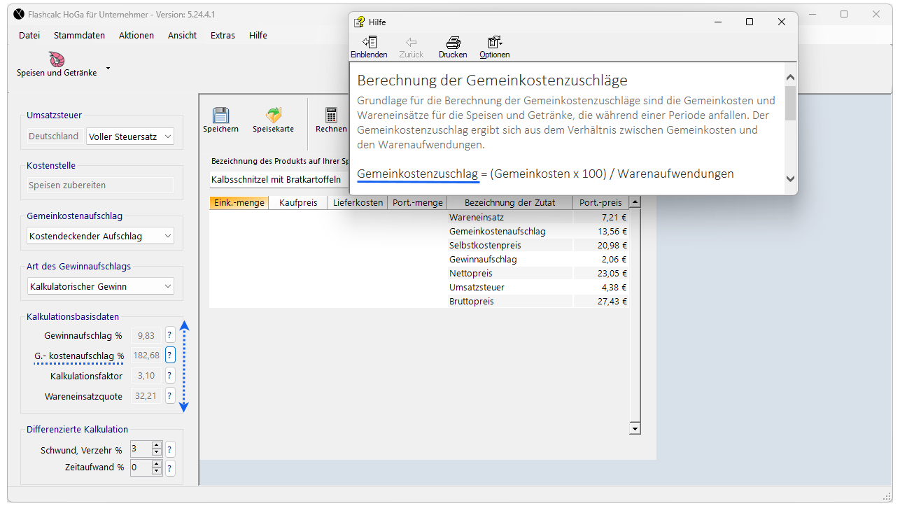 Gewinnaufschlag, Gemeinkostenzuschlag, Kalkulationsfaktor, Wareneinsatzquote