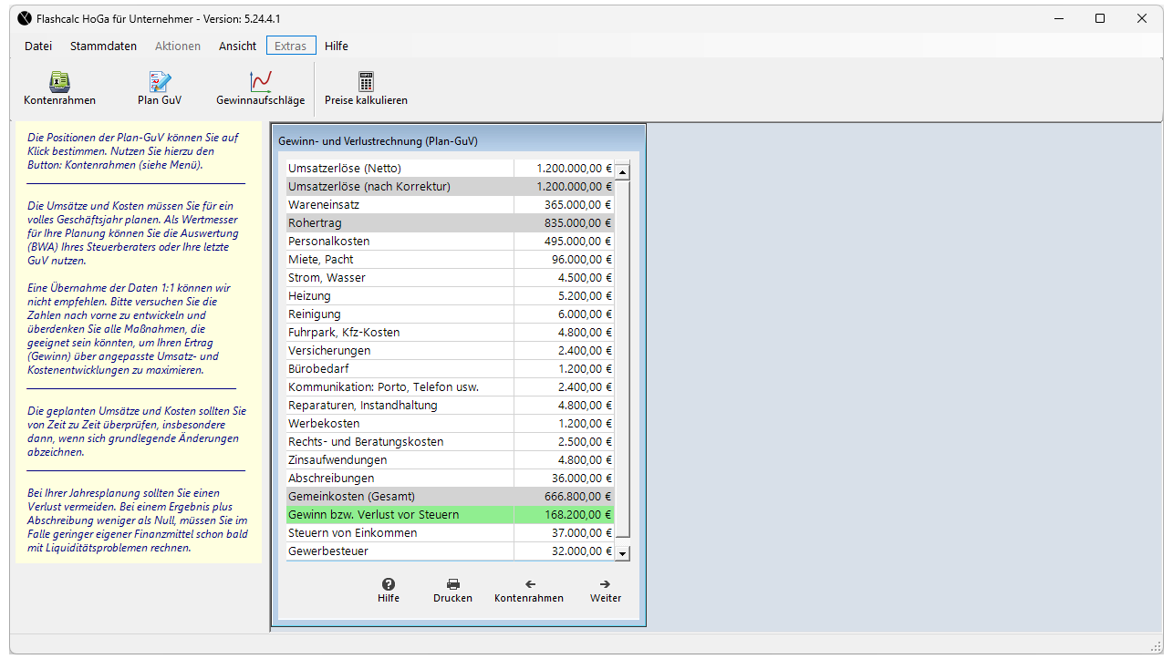 Planung von Umsatz, Kosten und Gewinn (Jahresplanung)