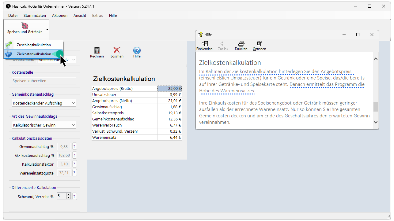 Berechnung der Höhe des Wareneinsatzes: Ausgangspunkt ist der Angebotspreis